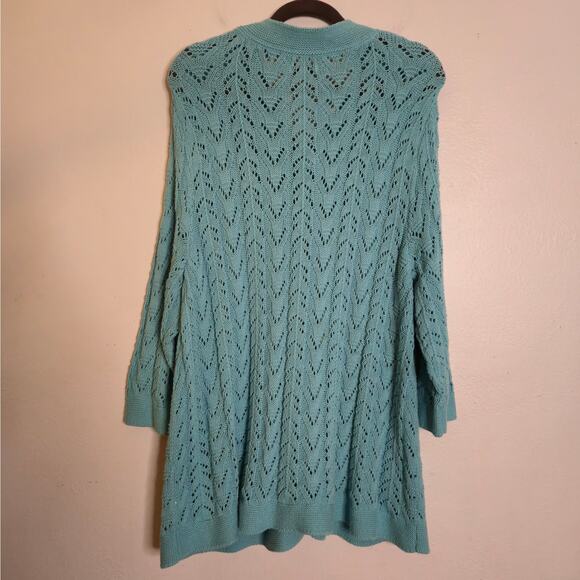 Cotton Blend Loose Cable Knit Big Button Cardigan Blue Size 3X Feminine Layering - Picture 8 of 12
